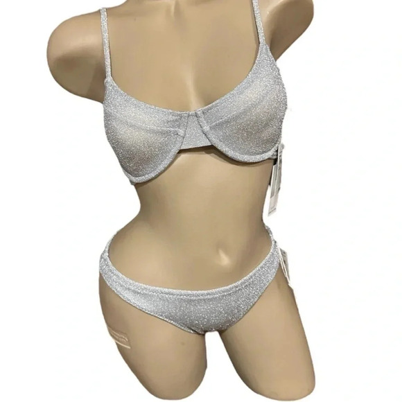 *Final Price* Good American Silver Sparkle Size 0/Small NWT Bikini Adjustable - Picture 2 of 6